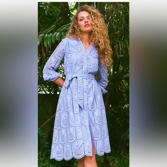 Lilly Pulitzer Dresses & Skirts - NWT LILLY PULITZER EIRA MIDI SHIRTDRESS SIZE 6 JACARANDA BLUE PINEAPPLE TILE EYE